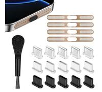 RHQFDM USB Type-C Dust Cover Kit,Mobile Phone USB and Speaker Protective Covers,With Dust Cleaning Brush,Compatible With iPhone 15/16,Samsung Galaxy,Google Pixel(Desert Gold)