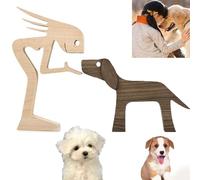 RHQFDM Wooden Girl and Dog Statue Handmade Pet Carvings Flat Figurine Creative Wooden Sculpture for Home Decor Living Room Ornament Craft Gift