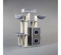 RHRQuality Cat Tree for Large Cats - Cat Paradise – With Scratching Barrel - Luxury Lounge Spot - Ø15cm Sisal Poles – Light Gray