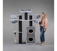 RHRQuality Cat Tree for Large Cats - Cat Paradise Plus – With Scratching Barrel - Luxury Lounge Spot - Ø15cm Sisal Posts – Blackline Light Gray