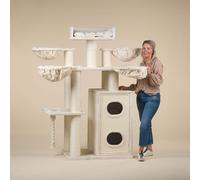 RHRQuality Cat Tree for Large Cats - Cat Paradise Plus - With Scratching Barrel - Luxury Lounge Spot - Ø15cm Sisal Poles - Cream