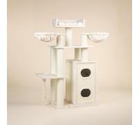 RHRQuality Cat Tree for Large Cats - Cat Paradise - With Scratching Barrel - Luxury Lounge Spot - Ø15cm Sisal Posts - Cream