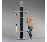 RHRQuality Cat Tree for Large Cats - Maine Coon Tower Crown - 240 to 260 cm High - With Extra Thick 20 cm Sisal Posts - Blackline Light Gray