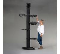 RHRQuality Cat Tree for Large Cats - Maine Coon Tower Plus - 225 to 245 cm High - With Extra Thick 20 cm Sisal Posts - Blackline Dark Gray