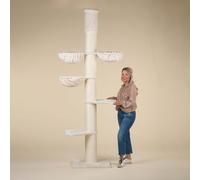 RHRQuality Cat Tree for Large Cats - Maine Coon Tower Plus - 225 to 245 cm High - With Extra Thick 20 cm Sisal Posts - Cream