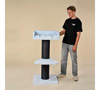 RHRQuality Scratching Post for Large Cats - Maine Coon Lounge - 120 cm High - With Extra Thick 20 cm Sisal Posts - Blackline Blue Teddy