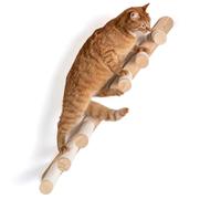 RHRQuality Wall-Mounted Cat Climbing Wall - Ladder Set (Beige) - With Sisal Rope - Load Capacity up to 20KG - For Large Cats - Suitable for Maine Coon & Ragdoll
