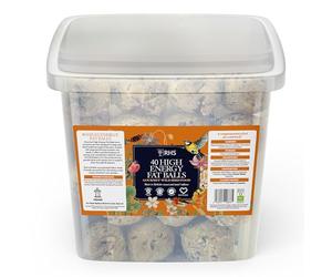 RHS Gourmet High Energy Fat Balls for Wild Birds, 40 Tub - Premium Suet Bird Feed with British-Sourced Beef Tallow & Seeds - Complementary Bird Food - Attracts a Variety of Garden Birds