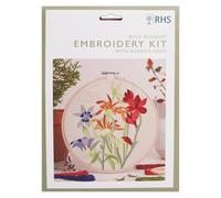 RHS The Royal Horticultural Society Embroidery Hoop Decoration Kit, Bold Bouquet, 8" Multicoloured, Includes Bamboo Embroidery Hoop, Printed Fabric, Embroidery Threads, Needles, Threader, Instructions