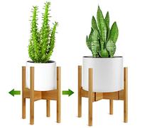 RHtvrll Adjustable Bamboo Plant Stand - Modern Indoor/Outdoor Flower Pot Holder Rack, Sturdy Display Shelf for 8-12 Inch Fits Up to 30cm Plant Pots, Eco-Friendly Home & Garden Decor