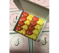 Rhubarb and Custard. 16 Natural Soy Wax melt Hearts. Handmade in UK. Approx 128 Hours Fragrance. an Irresistible Scent That evokes The Sweet Nostalgia of a Popular Confectionary Treat. 135g.