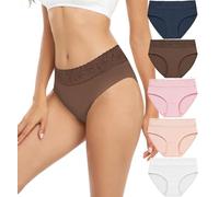 RHYFF Underwear Women Cotton Knickers Lace Pants For Women Comfy Bikini Panties Breathable Soft Ladies Pants 5 Pack S-3XL(RDE6004M-Coffe)