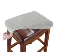 RHYII Stool Covers Rectangular Velvet Set of 2 Vanity Stool Covers Stretch Washable Saddle Bar Stool Slipcover Bench Seat Protector with Elastic Bands Counter Bar Stools Chairs Covers Light Gray