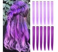 Rhyme 10 Pcs Colored Hair Extensions for Girls 21 inch Hairpieces Wig for Girls Christmas Purple and Light purple Hair Accessories Women's day Gift Party Hightlight (Purple,Light purple)