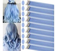 Rhyme 10 PCS Colored Hair Extensions for Girls 21 inch Hairpieces Wig for Women Girls Blue Hair Accessories Party Hightlight Hair (Light blue)