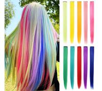 Rhyme 10 PCS Vibrant Rainbow Colored Hair Extensions Clip in Hair Accessories for girls Colorful Straight Hair Extensions Party Highlights for Kids Women 21 Inch