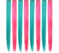 Rhyme 21'' 8PCS Color Hair Pieces for Girls Party Highlight Colored Hair Extensions Clip in/on for Girls and Woman Hiar Accessories (Teal Pink)
