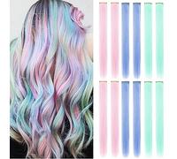 Rhyme 9 Pcs Colored Hair Extensions clip in Women Girls Hair Accessories Party Hightlight Multicolored Hairpieces (Light pink&Light green&Light blue)