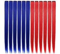 Rhyme Blue and Red Hair Extensions 21 inch Colored Clip in Hair Extensions Woman Girls Hair Clips Party Highlights Hair Accessories 12 Pcs (Blue.Red)
