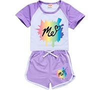 Rhymh Moriah Elizabeth Tracksuits T Shirt and Shorts 2pcs Set for Girls Boys Moriah Elizabeth Merch T Shirt Outfits (Purple,130cm,5 Years,6 Years)