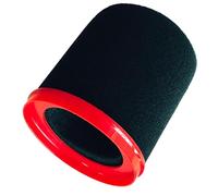 RhymKawa Black Pop Filter Compatible with Shure MV7 MV7X Mic - High Density Foam Windscreen Replacement with Bold Red Retainer Ring Accent for Gaming Streamer Setup