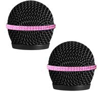 RhymKawa Mic Black Grille with Bling Decorative Band Crystal for Shuer SM58 Beta 58A RK143G Wireless Wired Mics Cover Replacement, 2 Pack (Pink)