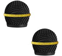 RhymKawa Mic Black Grille with Bling Decorative Band Crystal for Shuer SM58 Beta 58A RK143G Wireless Wired Mics Cover Replacement, 2 Pack (Gold)