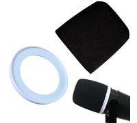 RhymKawa MV7 Pop Filter Replace for Shure MV7, MV7i, MV7+, MV7X, Microphone Windscreen Cover, Black with White Retainer Ring