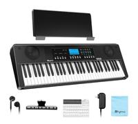 Rhymo 61 Key Electronic Piano Keyboard for Beginners, Touch-Sensitive Full Size Portable Keyboard Piano with LCD Screen, Music Stand, Power Adapter, Headphones, Birthday Gifts