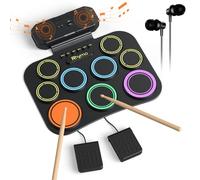 Rhymo Electronic Drum Set, 9-Pad Roll-Up with Built-in Speaker, Rechargeable Battery, Headphones, Drum Pedal & Sticks, Perfect for Beginners, Home Practice and Travel Gifts