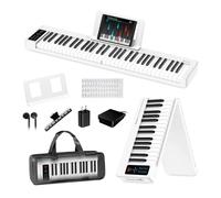 Rhymo Folding Piano Keyboard, 61 Keys Sensitive Electric Piano, Weighted Portable Electric Keyboards with Bluetooth MIDI, Digital Foldable Keyboard for Beginner (White)