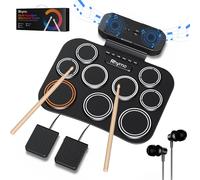 Rhymo Portable Electronic Drum Set, 9-Pad Roll-Up with Built-in Speaker, Rechargeable Battery, Headphones, Drum Pedal & Sticks, Perfect for Beginners, Home Practice and Travel Gifts
