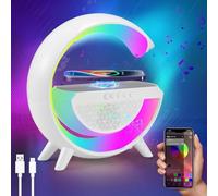 Rhythm Atmosphere Lamp with Wireless Charger, Intelligent Bedside Lamp with Bluetooth Speaker, Sunrise Wake Up Lamp, App Control, Dimmable LED Night Light for Bedroom Home Office Decor