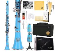 Rhythm Bb Clarinet 17 Nickel Keys Woodwind Band & Orchestra Musical Instruments for Beginners Includes Case, Stand, 10 Reeds and Cleaning Kit-Light Blue