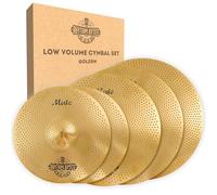 Rhythm Bytes Low Volume Cymbal Pack | 5-pcs Quiet Cymbal Set | Silent Practice for Drums - 14" Hi-Hats, 16" Crash, 18" Crash, 20" Ride | Perfect for Practice & Rehearsals, Golden