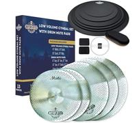 Rhythm Bytes Low Volume Cymbal Pack with Drum Silencer Pads, 13pcs, Cymbals Set - 14"/16"/18"/20", Drum Mute Pads - 8"/10"/12"/13"/14"/16", 1 Bass Mute, 1 Snare Wire Mute, Silver