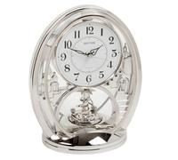 Rhythm Cont Mantel Clk Oval Silver/Arabic Dial/Rotating Pend