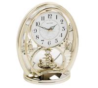 Rhythm Cont Mantel Clock - Oval Gilt Finish, Arabic Dial, Rotating Pend