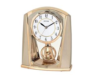 RHYTHM Contemporary Modern Mantel Clock Gold Champagne Colour Swinging Pendulum Easy to Read Dial 4RP772WR13