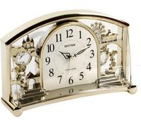 Rhythm Gold Mantel Clock With Alarm Swinging Pendulum With Swarovski Crystals