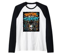 Rhythm is My Therapy Graffiti Drummer Drum Set Art Raglan Baseball Tee