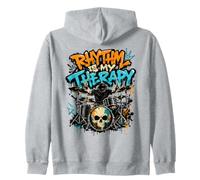 Rhythm Is My Therapy Graffiti Drummer Drum Set Art Zip Hoodie