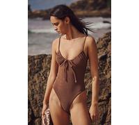 Rhythm Isla Rib Tie Front One-Piece Swimsuit at Free People in Coffee, Size: Medium - female