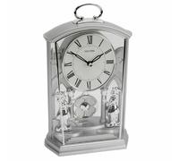 Rhythm Silver Footmen Pendulum Carriage Clock - Silent Swing, Analogue Quartz, Two-Tone Finish, Includes 2x AA Batteries 4RP796WR19