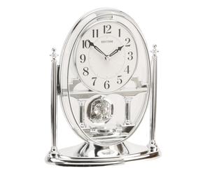 Rhythm Silver Oval Mantel Clock with Crystals and Swinging Pendulum CRP609WR19