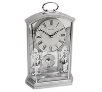 Rhythm Silver Tone Pendulum Mantel Clock Roman Numerals Table Decor Ornament New