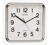 Watching Clocks Rhythm Square Basic Wall Clock with Silent Movement in Silver Color 3D Numerals