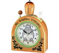 RHYTHM Totoro Table Clock R455N - Wooden Bell Alarm, 12cm (W) x 17cm (H) x 3cm (D), Braun