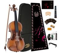 Rhythm Violin Set for Beginners,Acoustic Violins Starter Kit Package for Student,Beginners Fiddle with Hard Case, Rosin, Shoulder Rest, Bow, and Extra Strings (MATTE, Full)