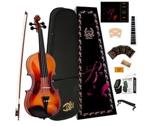 Rhythm Violin Set for Beginners,Acoustic Violins Starter Kit Package for Student,Beginners Fiddle with Hard Case, Rosin, Shoulder Rest, Bow, and Extra Strings (NATURAL, Full)